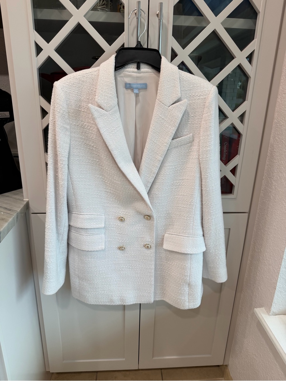 Antonio Melani White Textured Double-Breasted Blazer – Size 14